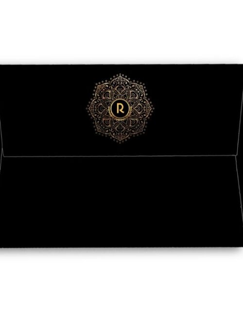 Elegant Monogram Boho Black Gold Foil Mandala 5x7 Envelope