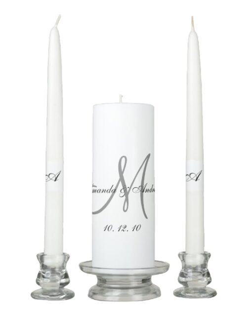 Elegant Monogram Bride Groom Names Date Wedding Unity Candle Set