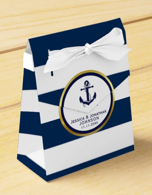Elegant Nautical Navy Blue White Wedding Gift Favor Box