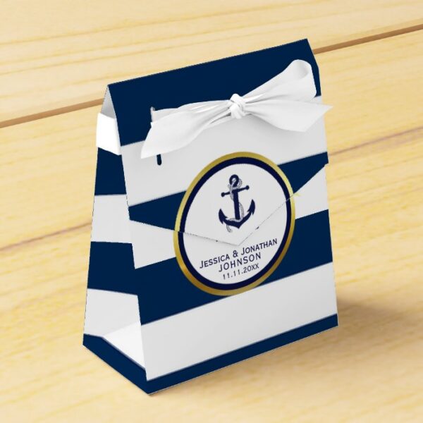 Elegant Nautical Navy Blue White Wedding Gift Favor Box