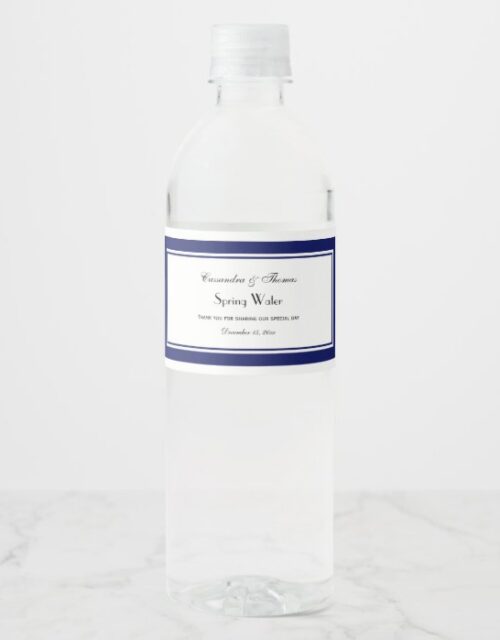 Elegant Navy Blue Framed #2 Water Bottle Label