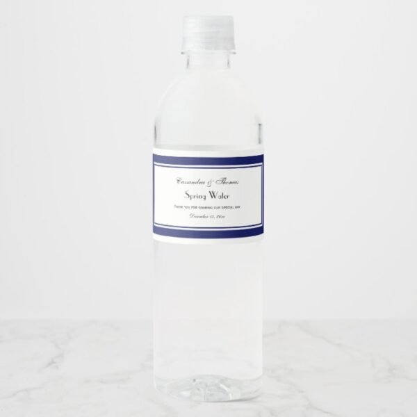 Elegant Navy Blue Framed #2 Water Bottle Label