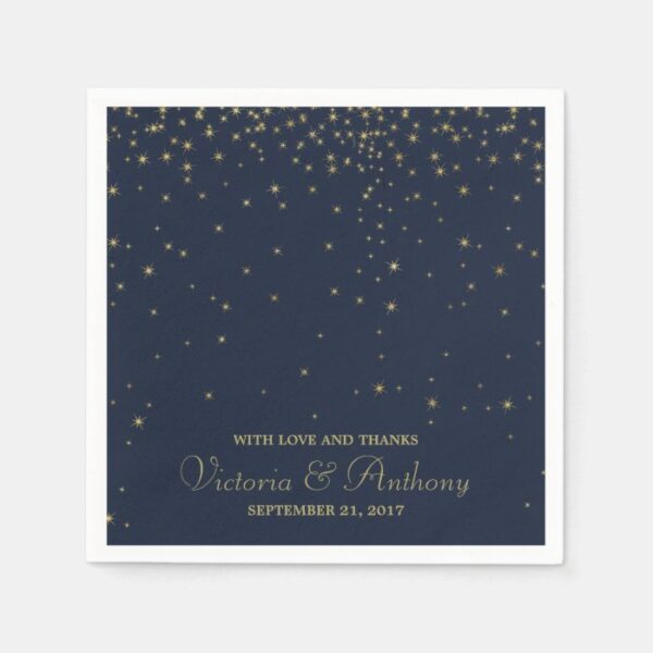 Elegant Navy & Gold Falling Stars Wedding Napkins