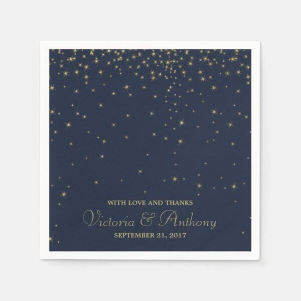 Elegant Navy & Gold Falling Stars Wedding Napkins