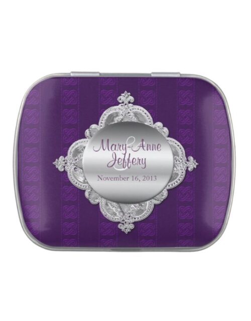 Elegant Purple & Silver Custom Wedding Candy Tin