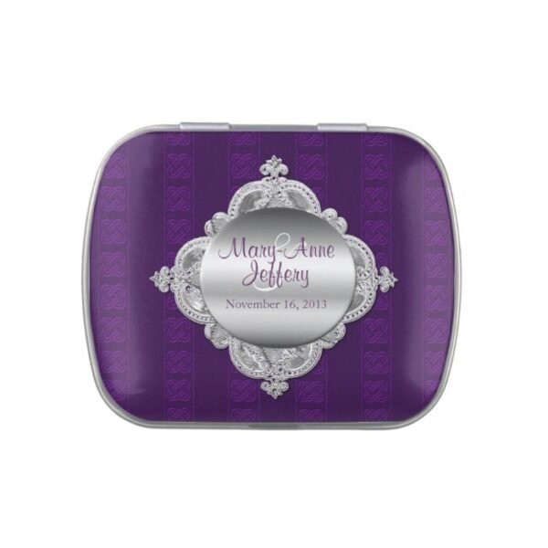 Elegant Purple & Silver Custom Wedding Candy Tin