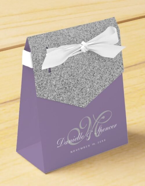 Elegant Purple Silver Glitter Wedding Thank You Favor Box