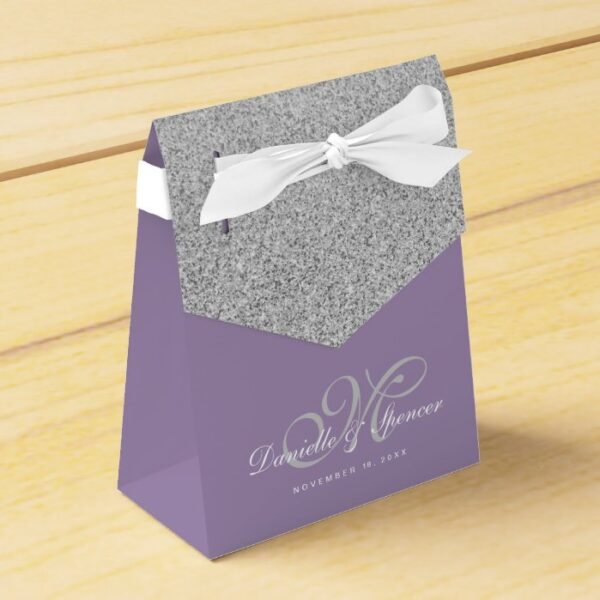 Elegant Purple Silver Glitter Wedding Thank You Favor Box
