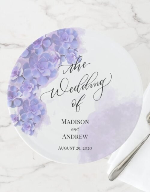 Elegant Purple Watercolor Succulents Wedding Cake Stand