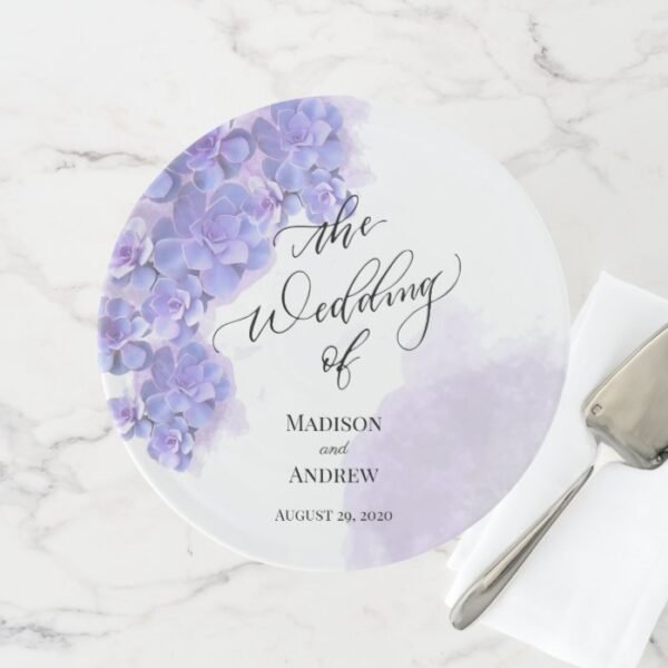 Elegant Purple Watercolor Succulents Wedding Cake Stand