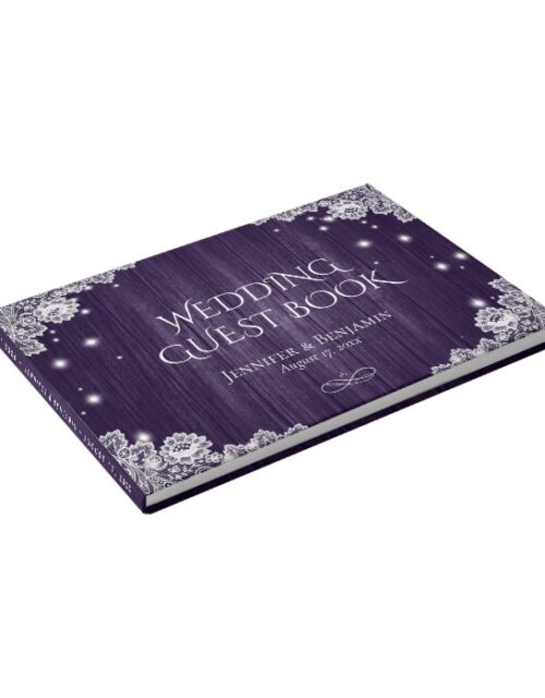 Elegant Purple Wood and Lace Wedding Guest Book