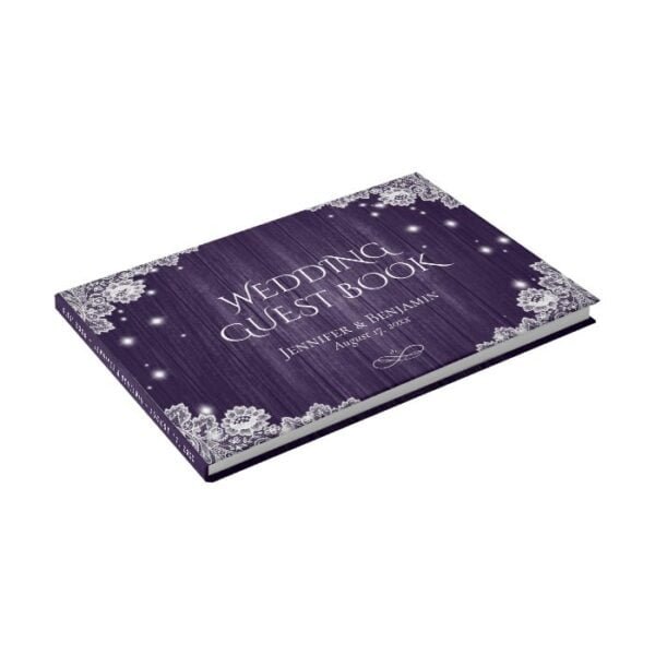 Elegant Purple Wood and Lace Wedding Guest Book