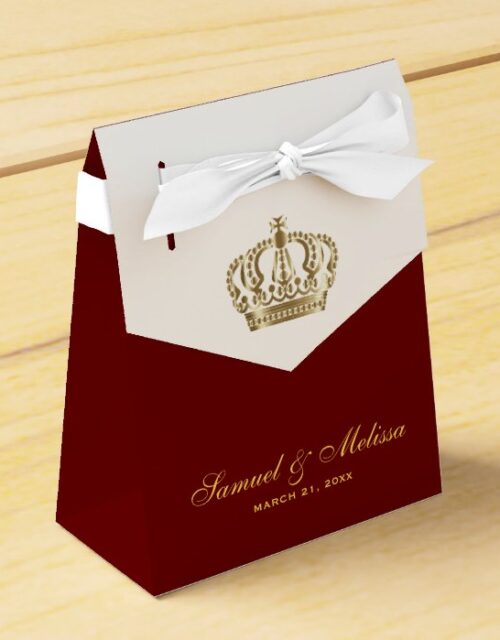 Elegant Red Gold Ornate Crown Wedding Favor Box
