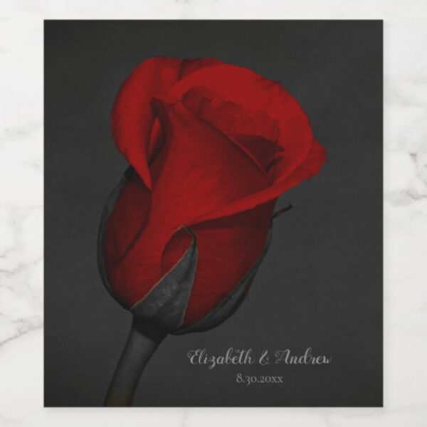Elegant Red Rose Floral Party Or Wedding Wine Label