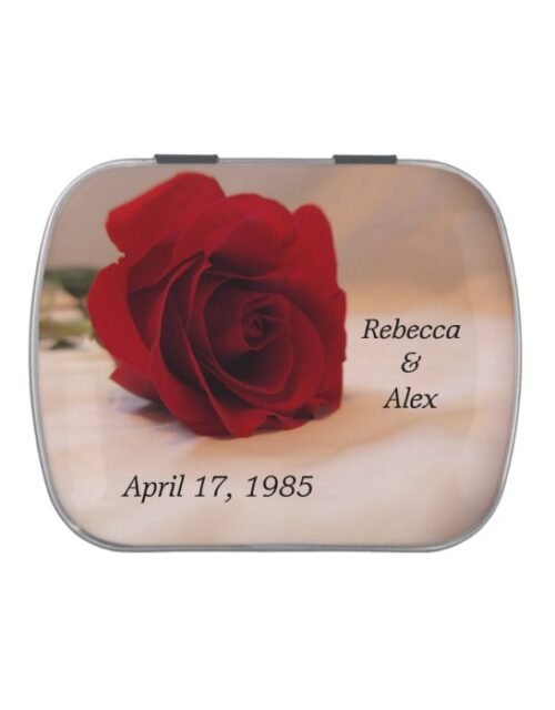 Elegant Red Rose Wedding Candy Tin