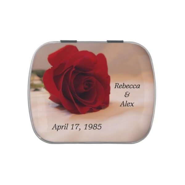 Elegant Red Rose Wedding Candy Tin