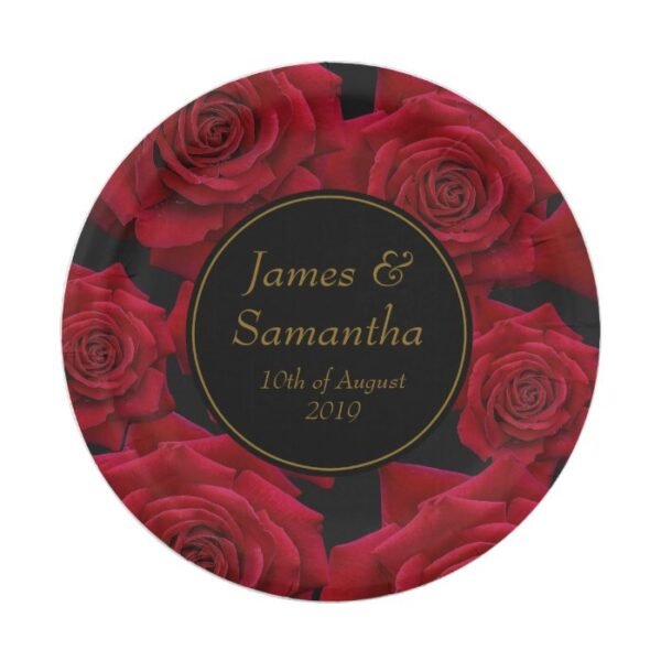 Elegant Red Rose - Wedding Paper Plate