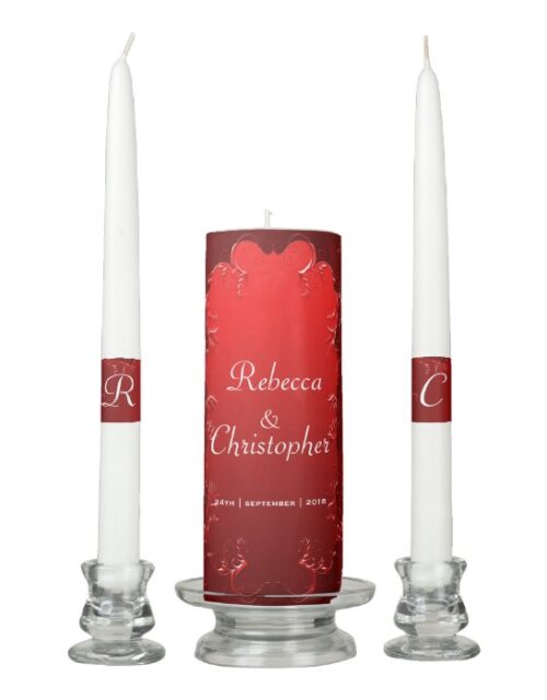 Elegant Red Wedding Reception Centerpiece Unity Candle Set