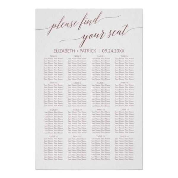 Elegant Rose Gold Calligraphy Seating Chart