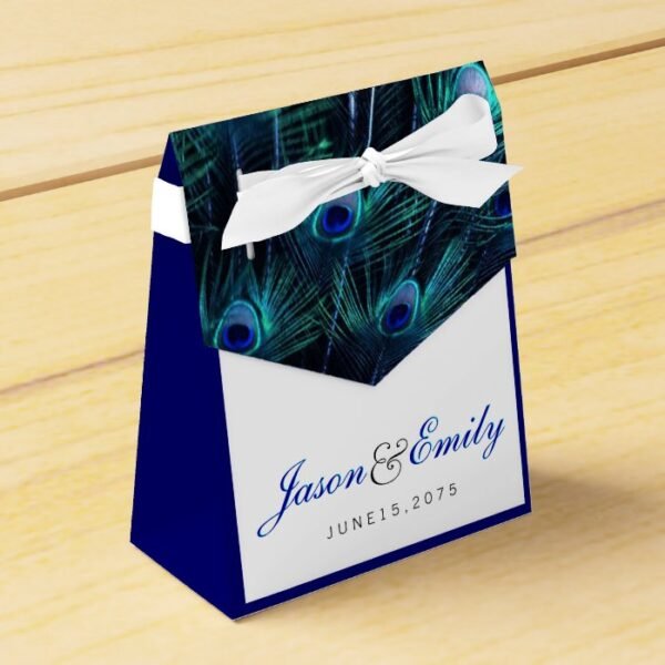 Elegant Royal Blue Peacock Wedding Favor Box