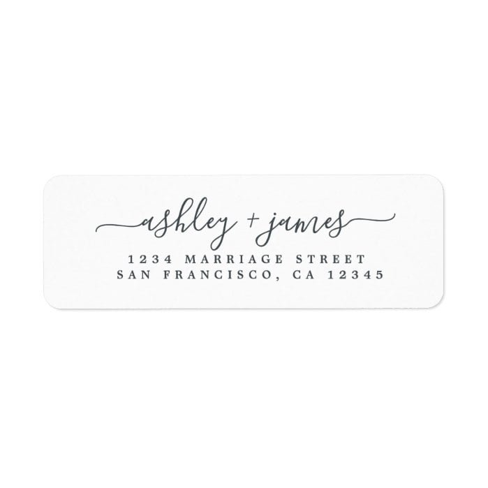 Elegant Script Black White Wedding Return Address Label