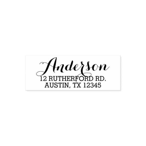 Elegant Script Custom Last Name and Return Address Self-inking Stamp