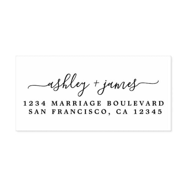 Elegant Script Names Wedding Return Address Rubber Stamp