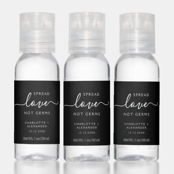 Elegant Script Spread Love Not Germs Wedding Hand  Hand Sanitizer