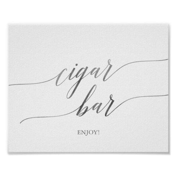 Elegant Silver Calligraphy Cigar Bar Horizontal Poster