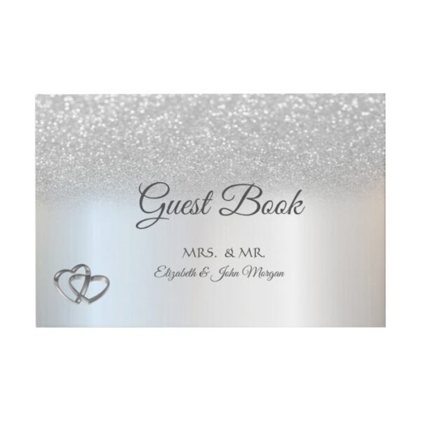 Elegant Silver Glitter Bokeh Hearts Wedding Guest Book