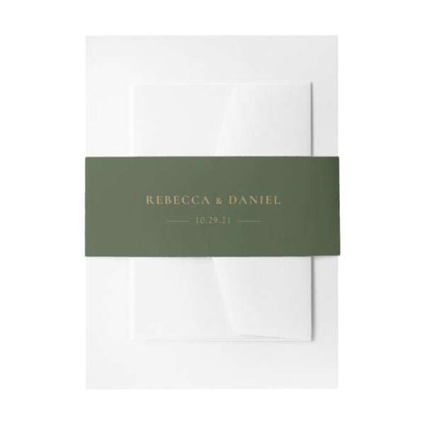 Elegant Solid Green Personalized Wedding Invitation Belly Band