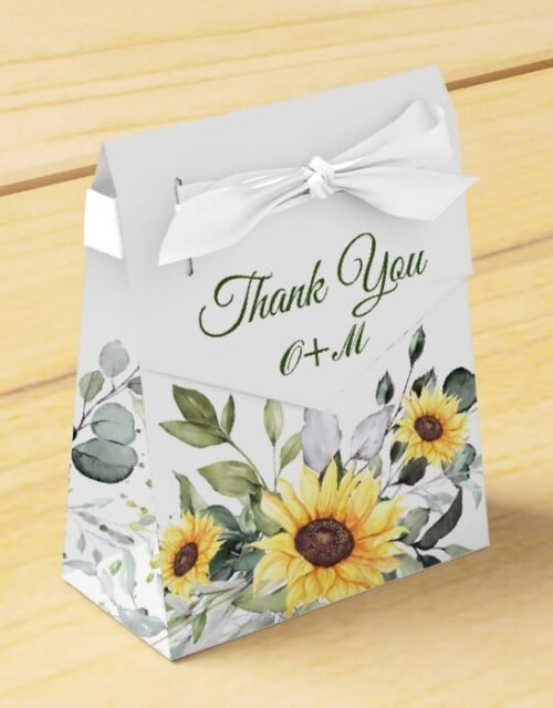 Elegant Sunflowers Eucalyptus Floral Gift Wedding Favor Box