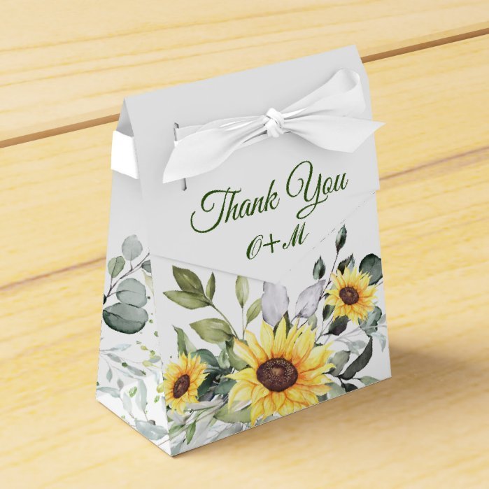 Elegant Sunflowers Eucalyptus Floral Gift Wedding Favor Box