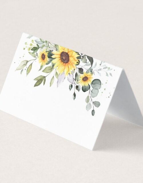 Elegant Sunflowers Eucalyptus Greenery Wedding Place Card