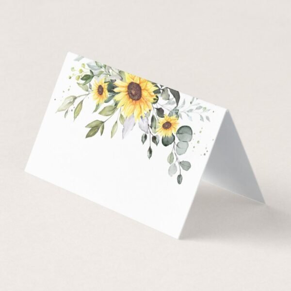 Elegant Sunflowers Eucalyptus Greenery Wedding Place Card
