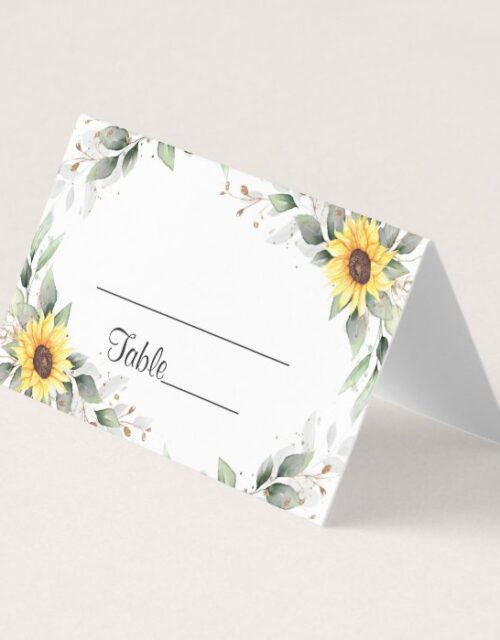 Elegant Sunflowers Greenery Floral Wedding Table Place Card