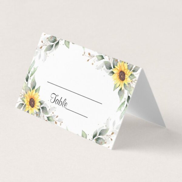 Elegant Sunflowers Greenery Floral Wedding Table Place Card