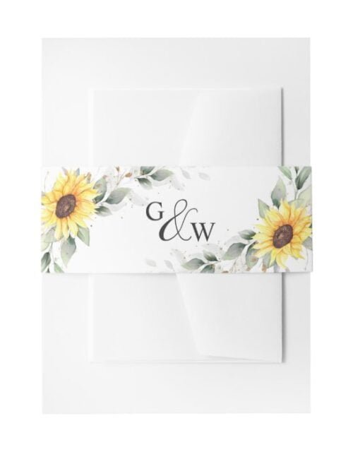 Elegant Sunflowers Watercolor Greenery Wedding Invitation Belly Band