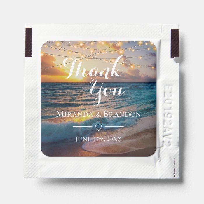 Elegant Sunset Beach Summer Wedding Thank You Hand Sanitizer Packet