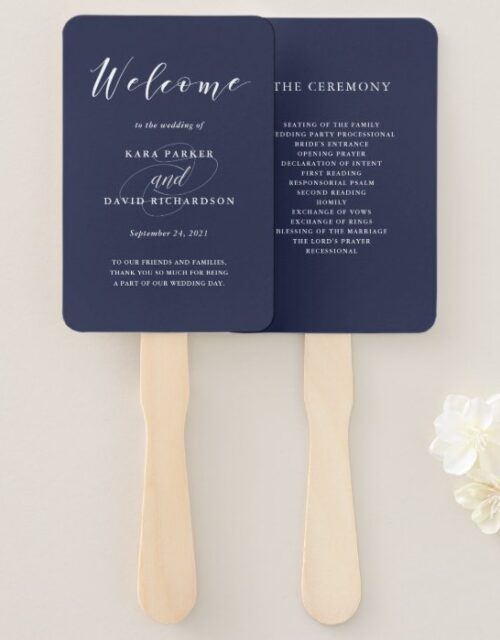 Elegant Typography | Navy Blue Wedding Hand Fan