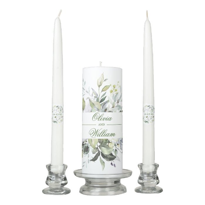 Elegant Watercolor Eucalyptus Greenery Unity Candle Set