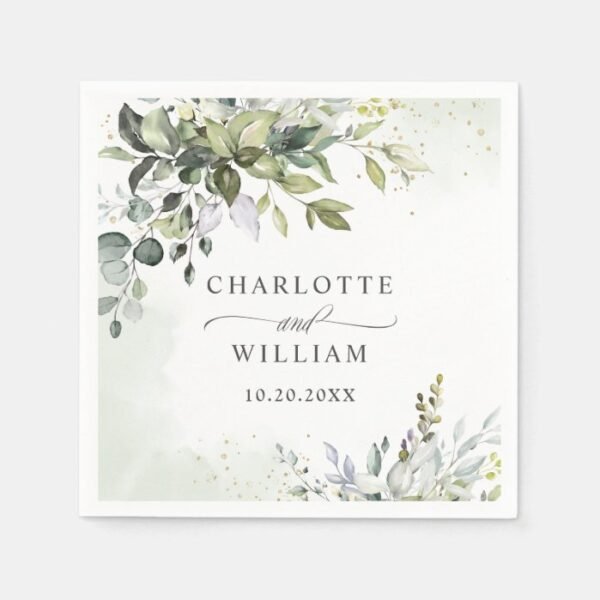 Elegant Watercolor Eucalyptus Wedding Paper Napkins