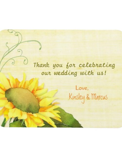 Elegant Watercolor Sunflower Wedding Thank You Magnet