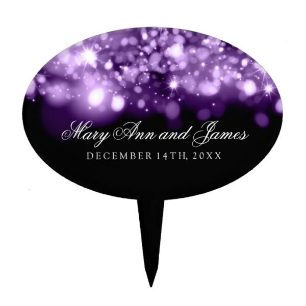 Elegant Wedding Sparkling Lights Purple Cake Topper