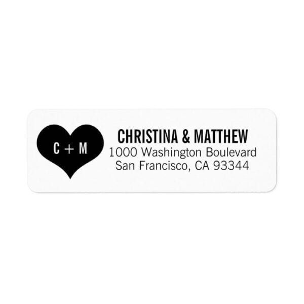 Elegant White Black Heart Wedding Return Address Label