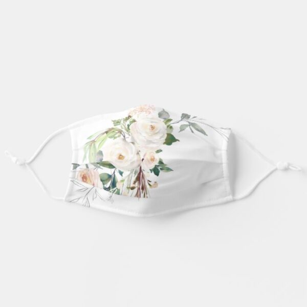 Elegant White Floral Watercolor Pretty Womens Adult Cloth Face Mask