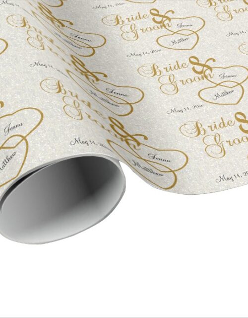 Elegant White Wedding Confetti and Gold Lettering Wrapping Paper