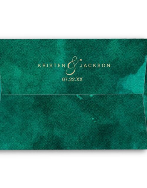 Emerald Green Watercolor & Gold Wedding Monogram Envelope