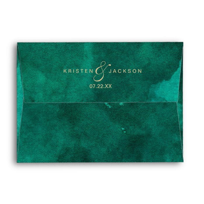 Emerald Green Watercolor & Gold Wedding Monogram Envelope