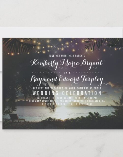 Enchanted Sunset Beach Vintage Wedding Invitation